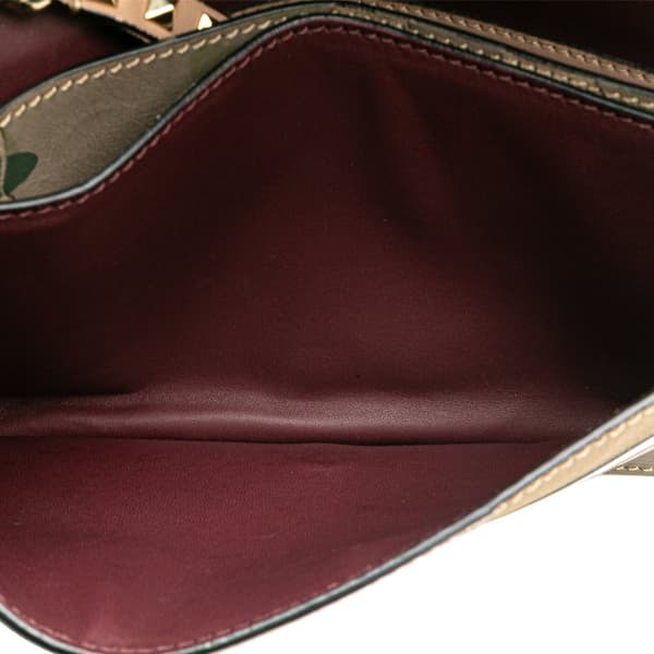 Pre-owned Valentino Canvas and Nappa Camouflage Rockstud Wristlet Clutch Brown