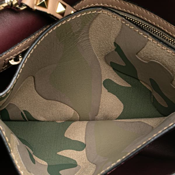 Pre-owned Valentino Canvas and Nappa Camouflage Rockstud Wristlet Clutch Brown