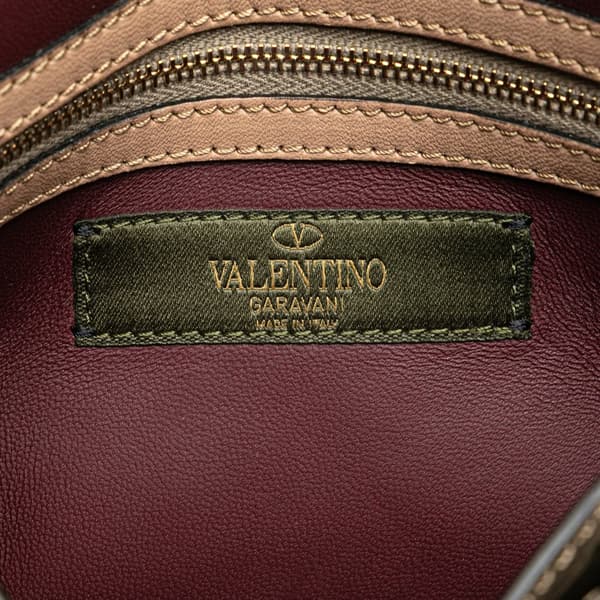 Pre-owned Valentino Canvas and Nappa Camouflage Rockstud Wristlet Clutch Brown