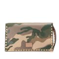 Miniatyrbild 1 av 9: Pre-owned Valentino Canvas and Nappa Camouflage Rockstud Wristlet Clutch Brown