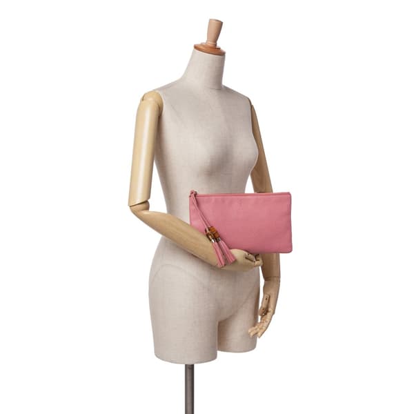 Pre-owned Gucci Calfskin Bamboo Clutch Pink