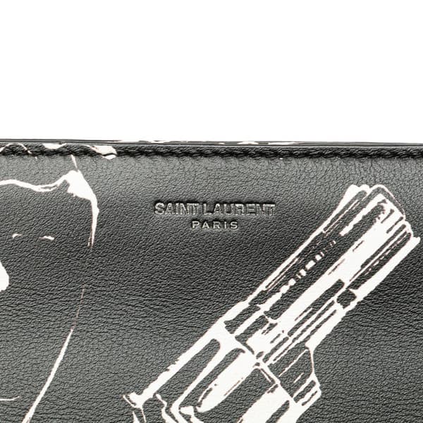 Pre-owned Saint Laurent Leather Gun Pop Print Clutch Black