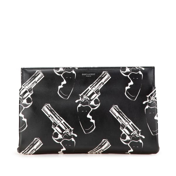 Pre-owned Saint Laurent Leather Gun Pop Print Clutch Black