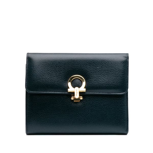 Pre-owned Ferragamo Leather Gancini Clutch Blue