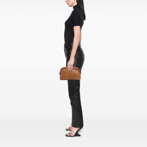 Pre-owned Bottega Veneta Small Nappa Intrecciato The Lauren 1980 Clutch Brown