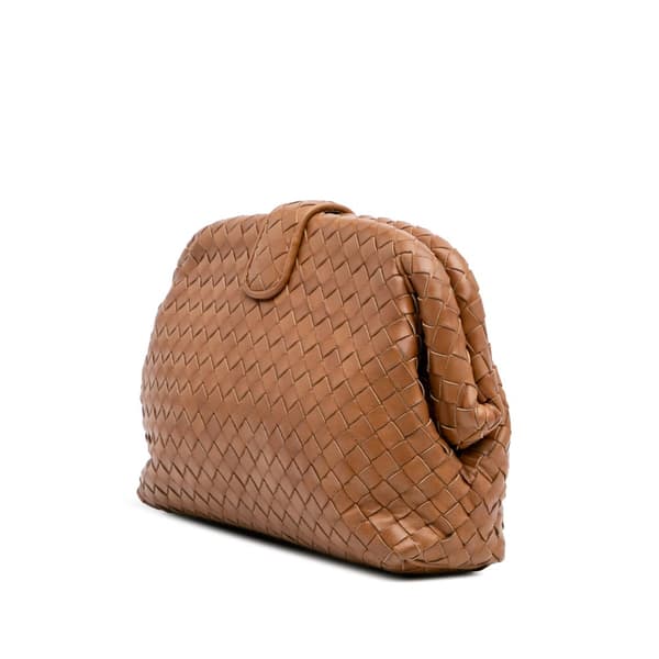 Pre-owned Bottega Veneta Small Nappa Intrecciato The Lauren 1980 Clutch Brown
