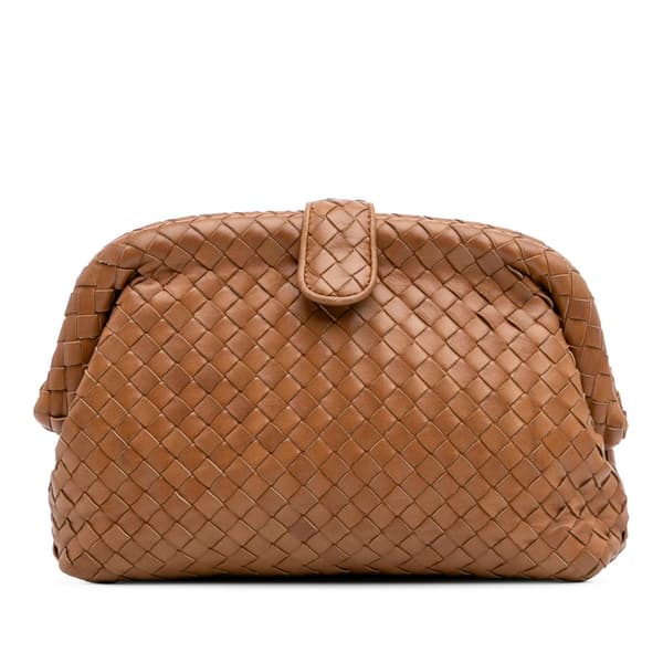 Pre-owned Bottega Veneta Small Nappa Intrecciato The Lauren 1980 Clutch Brown