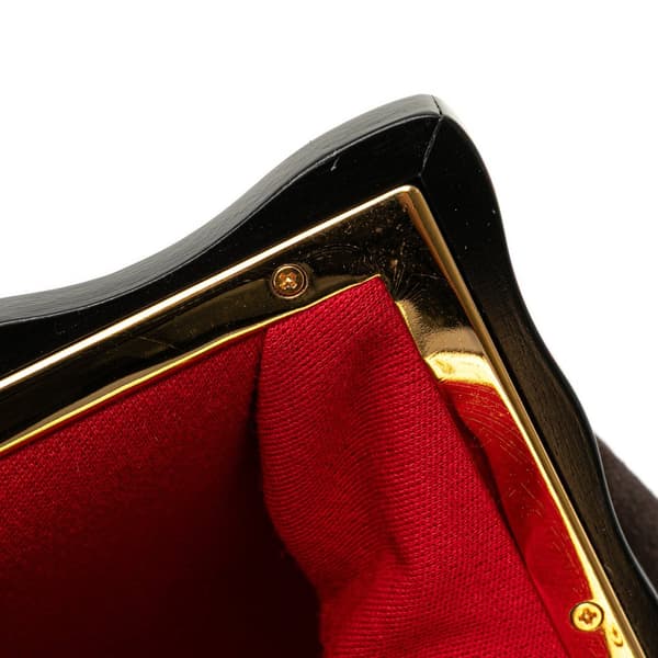 Pre-owned Chanel CC Quilted Suede Kiss Lock Clutch Brown