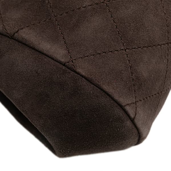 Pre-owned Chanel CC Quilted Suede Kiss Lock Clutch Brown