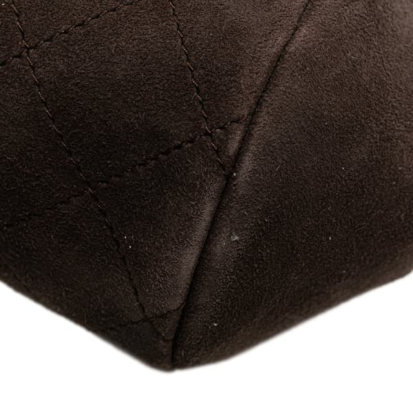 Pre-owned Chanel CC Quilted Suede Kiss Lock Clutch Brown
