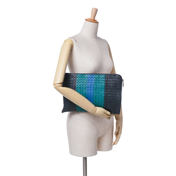 Pre-owned Bottega Veneta Tricolor Nappa Intrecciato Clutch Black