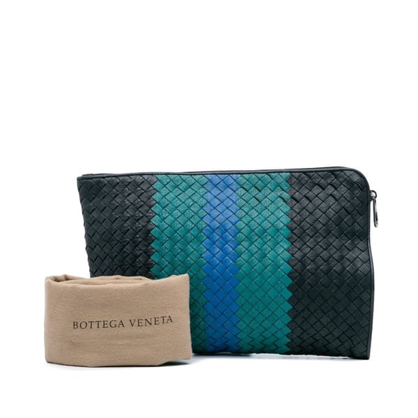 Pre-owned Bottega Veneta Tricolor Nappa Intrecciato Clutch Black