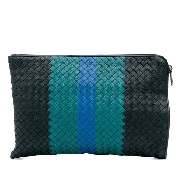 Pre-owned Bottega Veneta Tricolor Nappa Intrecciato Clutch Black