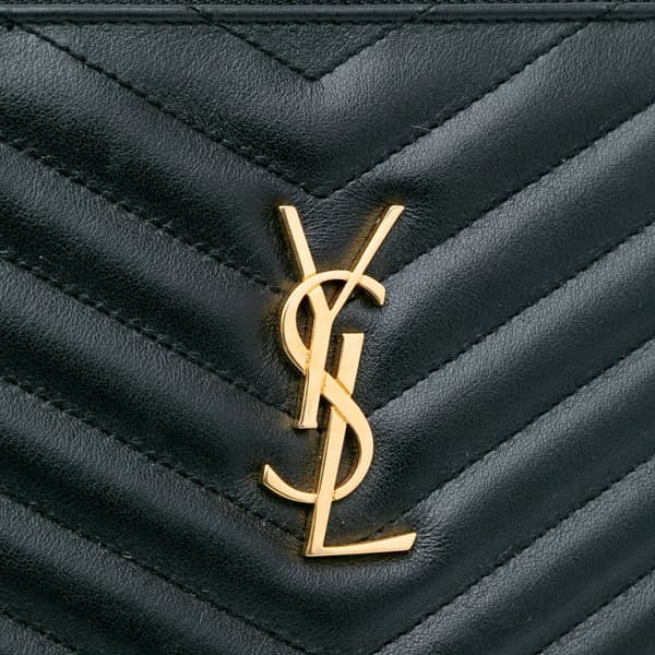 Pre-owned Saint Laurent Leather Chevron Monogram Document Holder Black