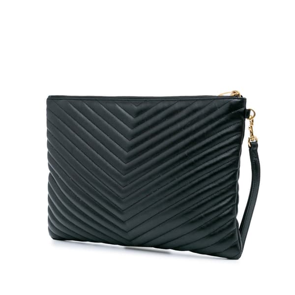 Pre-owned Saint Laurent Leather Chevron Monogram Document Holder Black