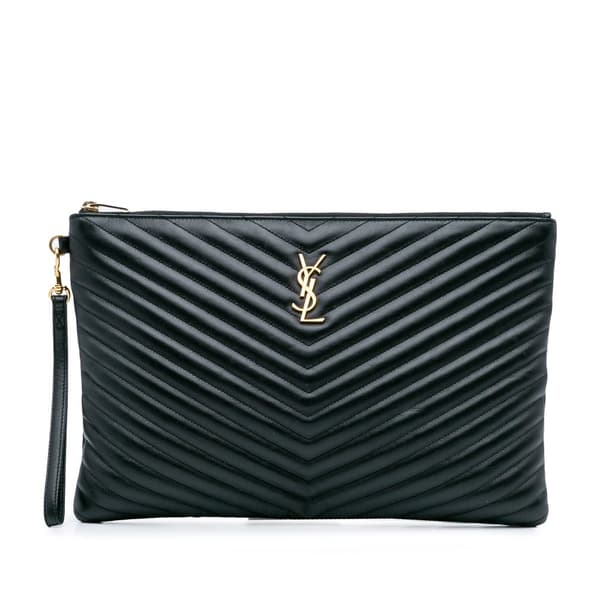 Pre-owned Saint Laurent Leather Chevron Monogram Document Holder Black