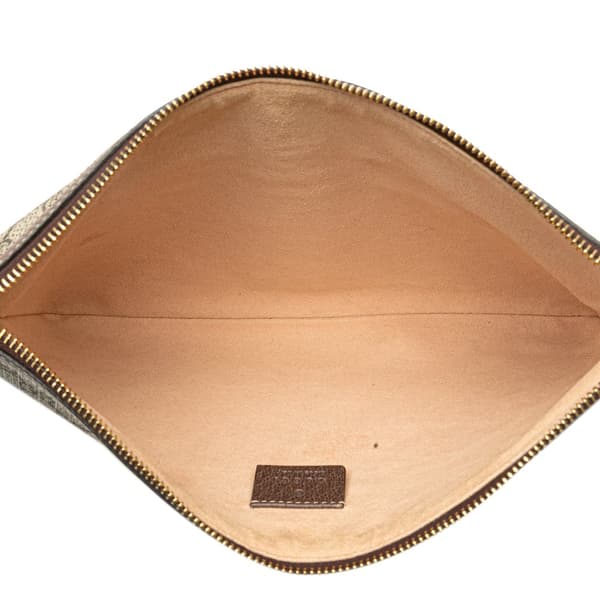 Pre-owned Gucci Large GG Supreme Ophidia Web Clutch Brown