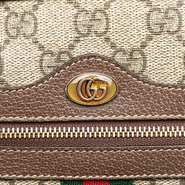 Pre-owned Gucci Large GG Supreme Ophidia Web Clutch Brown