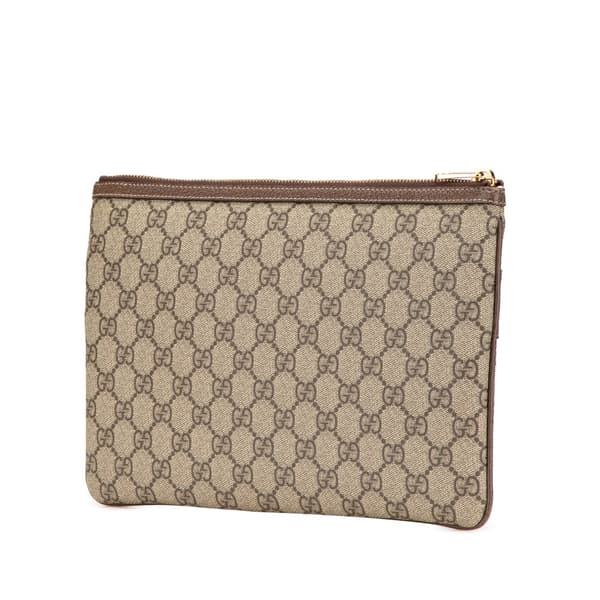 Pre-owned Gucci Large GG Supreme Ophidia Web Clutch Brown