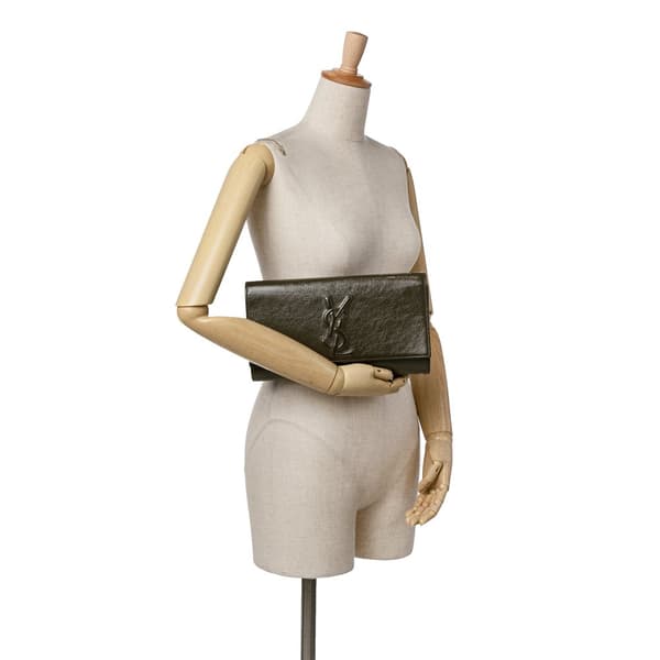 Pre-owned Yves Saint Laurent Large Patent Belle De Jour Clutch Brown