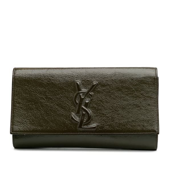 Pre-owned Yves Saint Laurent Large Patent Belle De Jour Clutch Brown