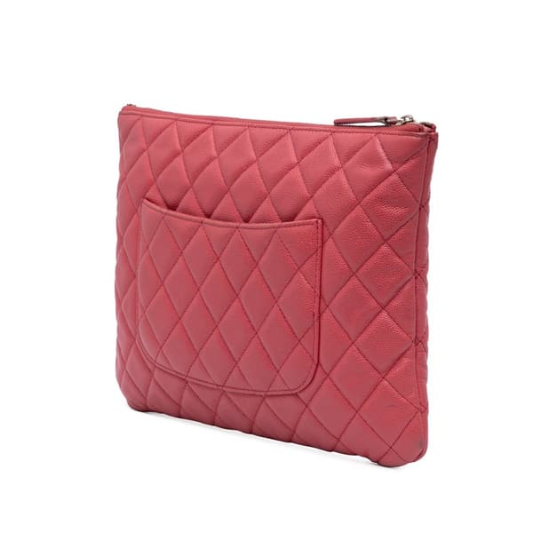 Pre-owned Chanel Medium Quilted Caviar O Case Clutch Pink