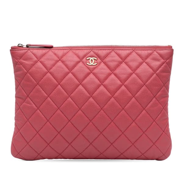 Pre-owned Chanel Medium Quilted Caviar O Case Clutch Pink