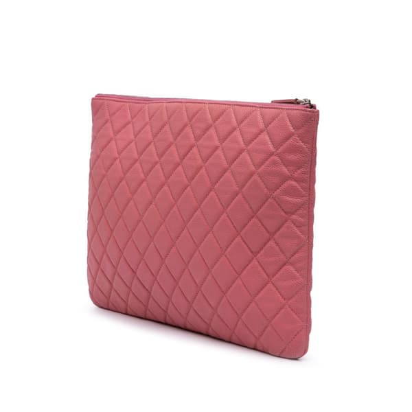 Pre-owned Chanel Large Quilted Caviar O Case Clutch Pink