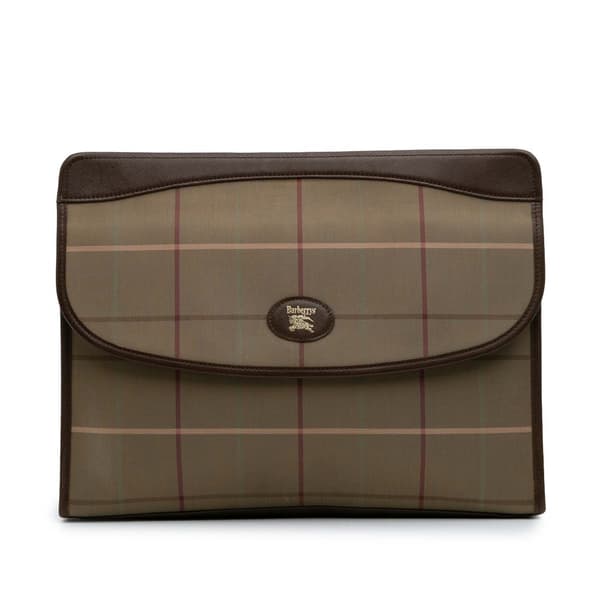 Pre-owned Burberry Vintage Check Nylon Clutch Brown