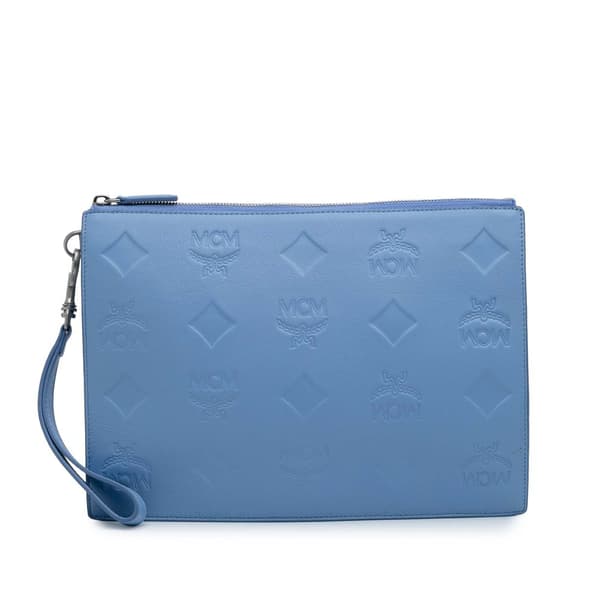 Pre-owned MCM Leather Aren Zip Pouch Blue