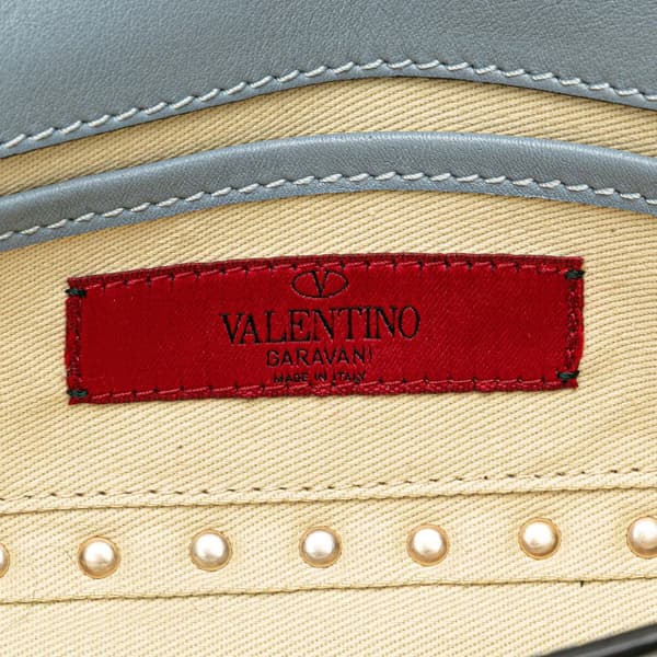 Pre-owned Valentino Nappa Rockstud Bangle Clutch Blue