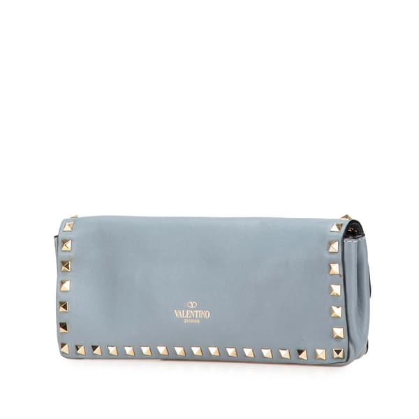 Pre-owned Valentino Nappa Rockstud Bangle Clutch Blue