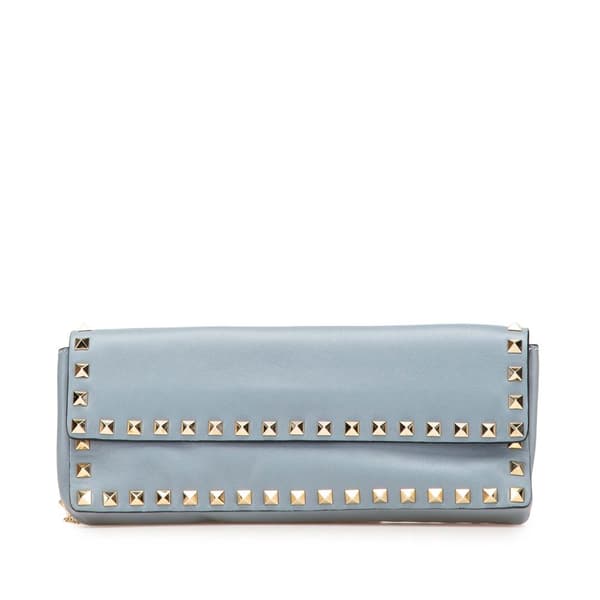 Pre-owned Valentino Nappa Rockstud Bangle Clutch Blue