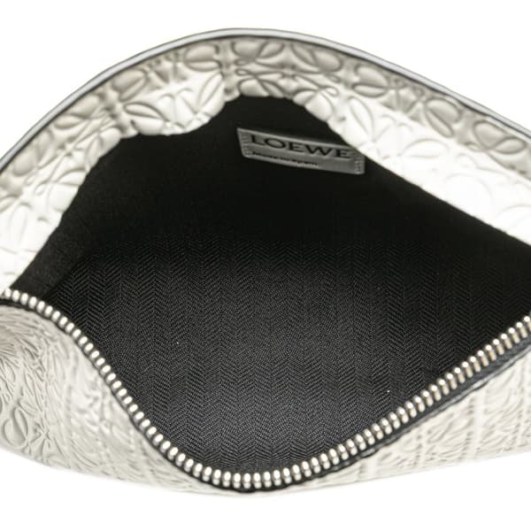 Pre-owned LOEWE Embossed Leather Anagram Repeat T Clutch White