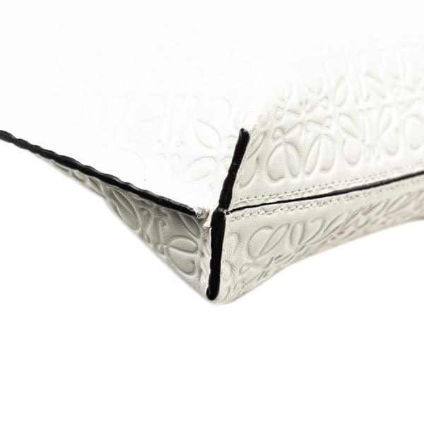 Pre-owned LOEWE Embossed Leather Anagram Repeat T Clutch White