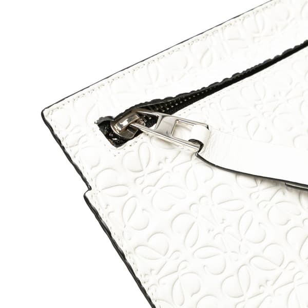 Pre-owned LOEWE Embossed Leather Anagram Repeat T Clutch White