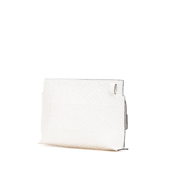 Pre-owned LOEWE Embossed Leather Anagram Repeat T Clutch White