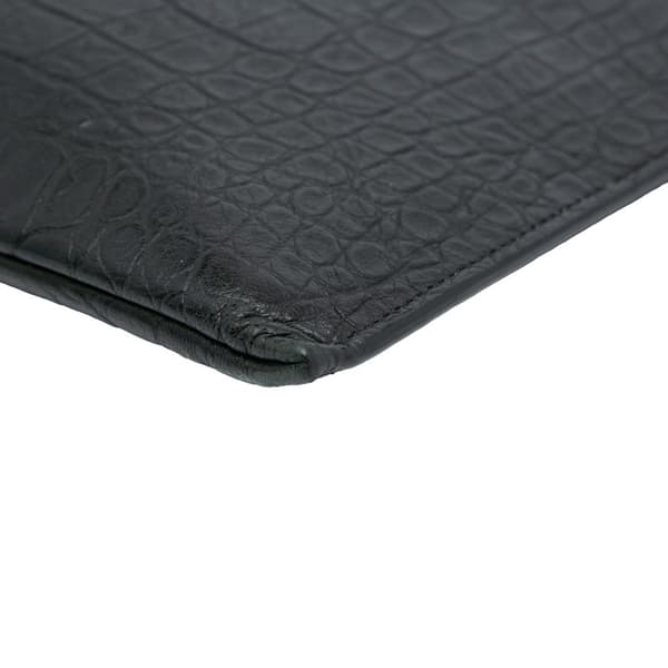 Pre-owned Saint Laurent Croc Embossed Leather Monogram iPad Case Black