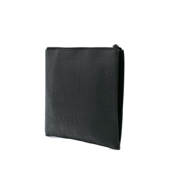Pre-owned Saint Laurent Croc Embossed Leather Monogram iPad Case Black