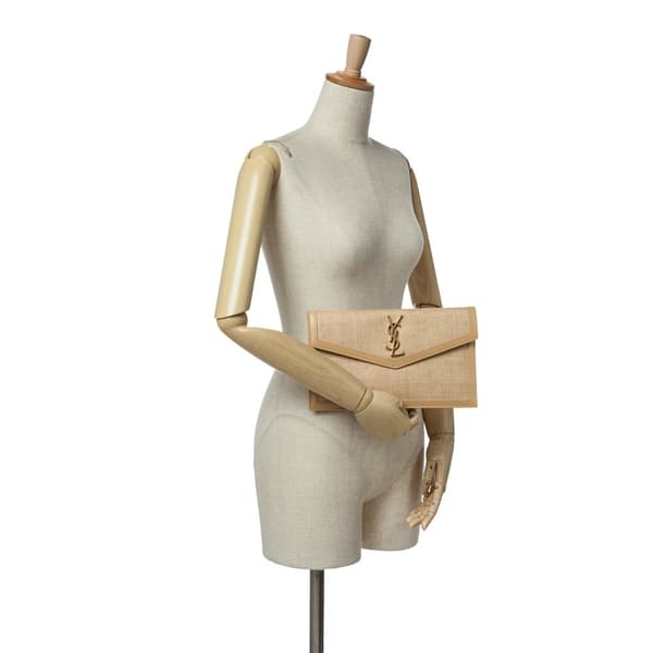 Pre-owned Saint Laurent Micro Raffia Uptown Pouch Brown