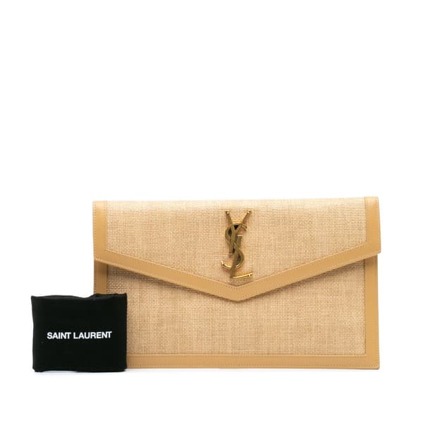 Pre-owned Saint Laurent Micro Raffia Uptown Pouch Brown