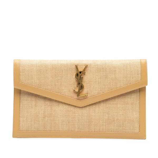 Pre-owned Saint Laurent Micro Raffia Uptown Pouch Brown