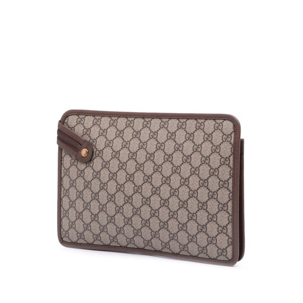 Pre-owned Gucci GG Supreme Web Ophidia Clutch Brown