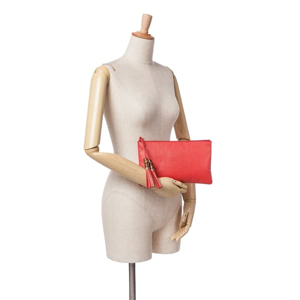 Pre-owned Gucci Calfskin Bamboo Clutch Red