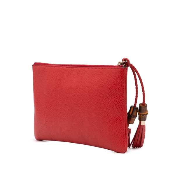Pre-owned Gucci Calfskin Bamboo Clutch Red