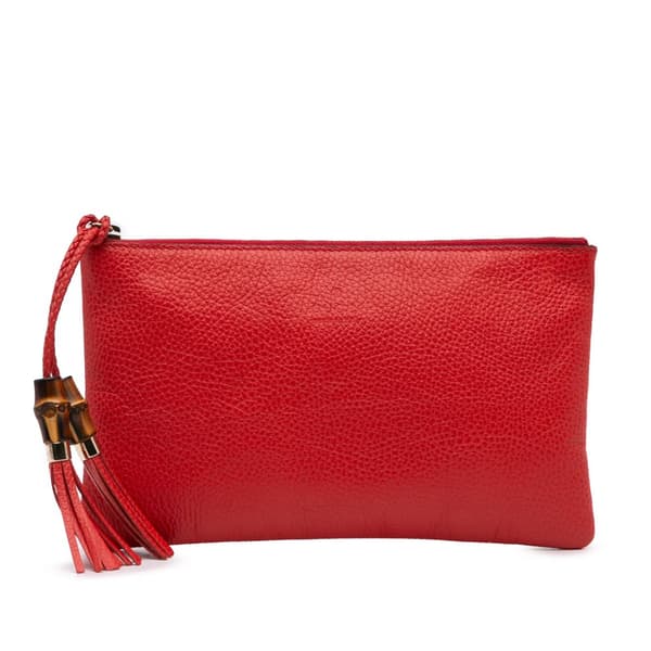Pre-owned Gucci Calfskin Bamboo Clutch Red