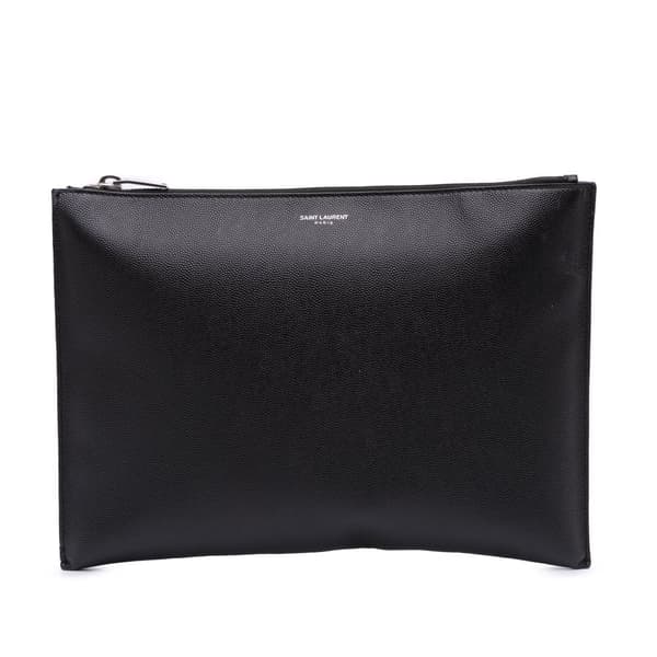 Pre-owned Saint Laurent Grain De Poudre Zipped Tablet Holder Black