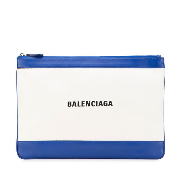 Pre-owned Balenciaga M Canvas Navy Clip Clutch White