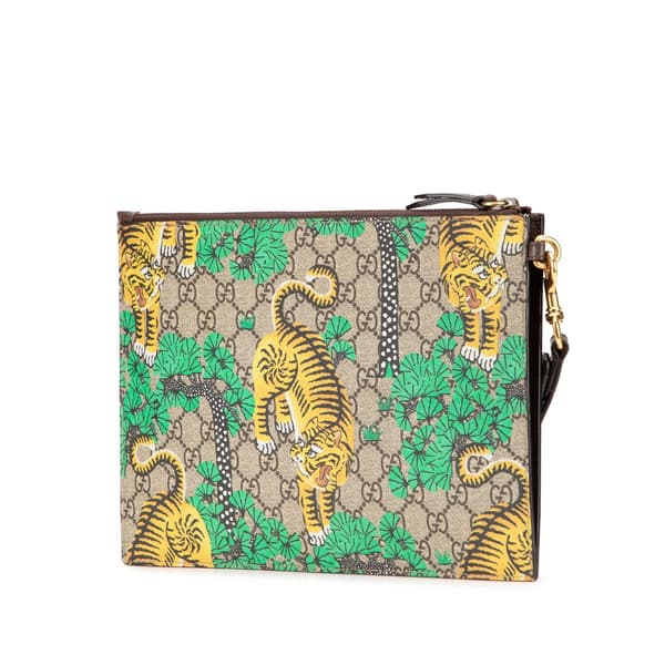 Pre-owned Gucci GG Supreme Bengal Clutch Brown