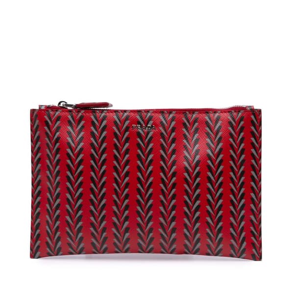 Pre-owned Prada Printed Saffiano Clutch Red